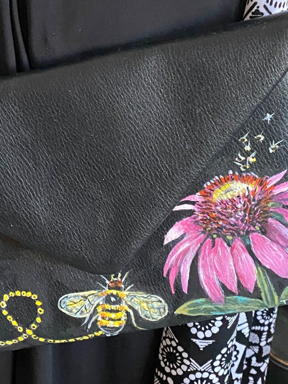 Signed Hand Painted Crossbody Handbag A New Day Faux Leather, w/Gold Chain Strap